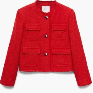 NWT Mango Pocket Tweed Jacket in Red Size M